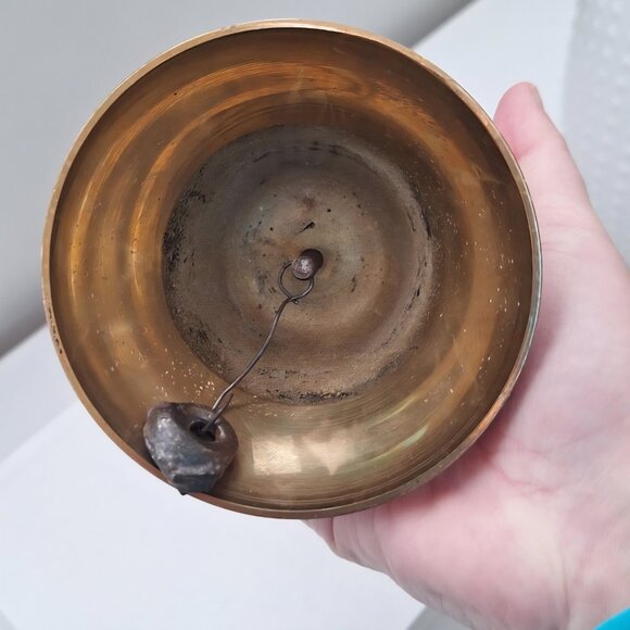 Vintage Brass & Wood Bell - Floral Cloisonne - Picture 4 of 5